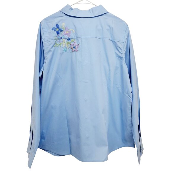 Denim & Co. Shirt Womens Blue Embroidered Button-Up Size L 100% Cotton - Picture 11 of 12